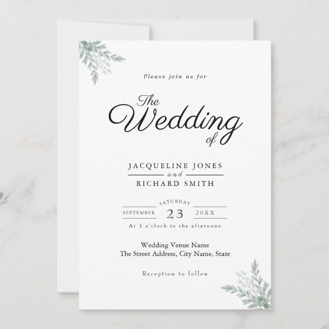 Invitation Mariage de verdure Eucalyptus (Devant)