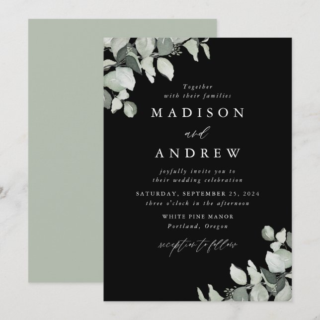 Invitation Mariage de verdure Eucalyptus (Devant / Derrière)