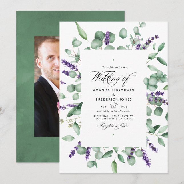 Invitation Mariage de verdure Eucalyptus Lavender (Devant / Derrière)
