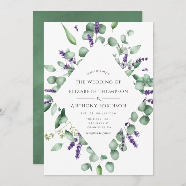 Invitation Mariage de verdure Eucalyptus Lavender (Devant / Derrière)