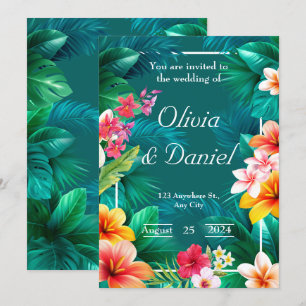 Invitation Mariage de verdure fleurie Aloha tropical