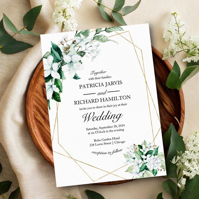 Invitation Mariage de verdure géométrique or (Créateur téléchargé)