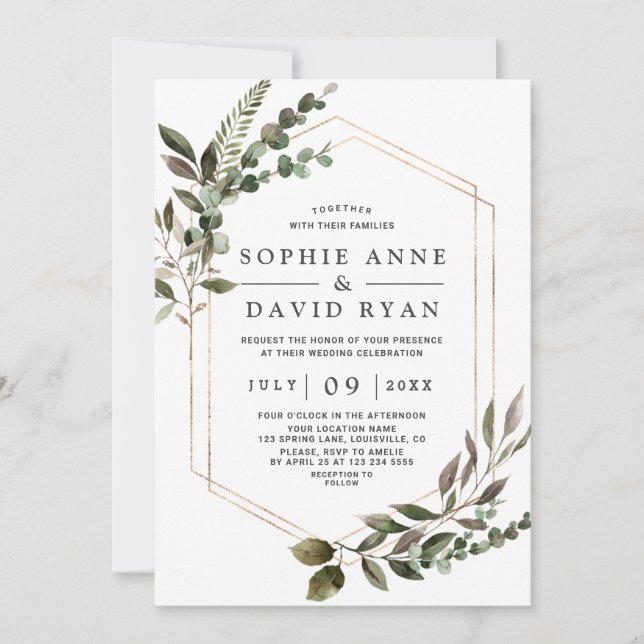 Invitation Mariage de verdure géométrique Rose de luxe (Devant)