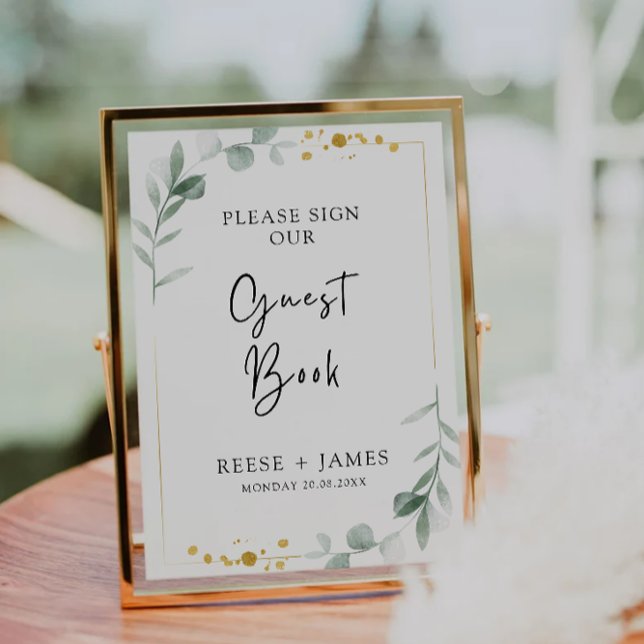 Invitation Mariage de verdure Livre d'or Modèle des signes (Greenery Wedding Guest Book Sign Template)