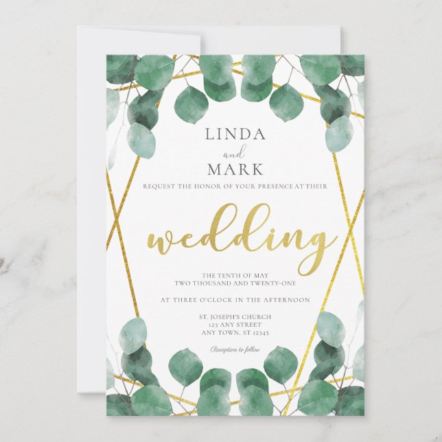 Invitation Mariage de verdure moderne Sage et or Eucalyptus (Devant)