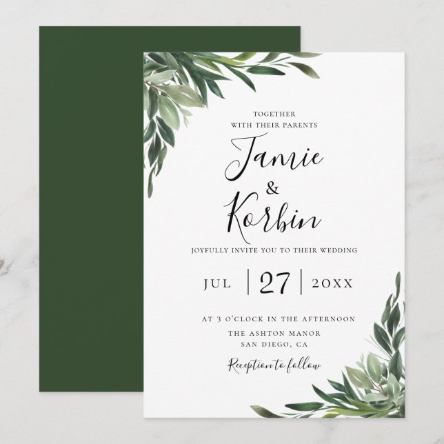Invitation Mariage de verdure rustique chic (Devant / Derrière)