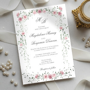 Invitation Mariage de vigne florale rose rose vif victorien