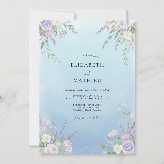 Invitation Mariage de Vigne Lilas Céleste (Devant)