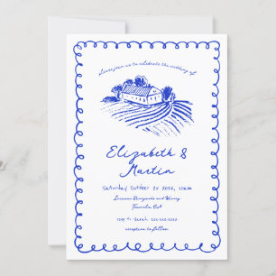 Invitation Mariage de vignoble funky dessiné à la main bleu f