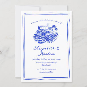 Invitation Mariage de vignoble italien bleu dessiné à la main