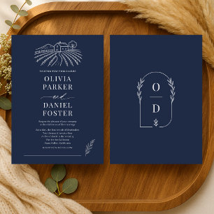 Invitation Mariage de vignoble rustique Ligne d'art Bleu Mari