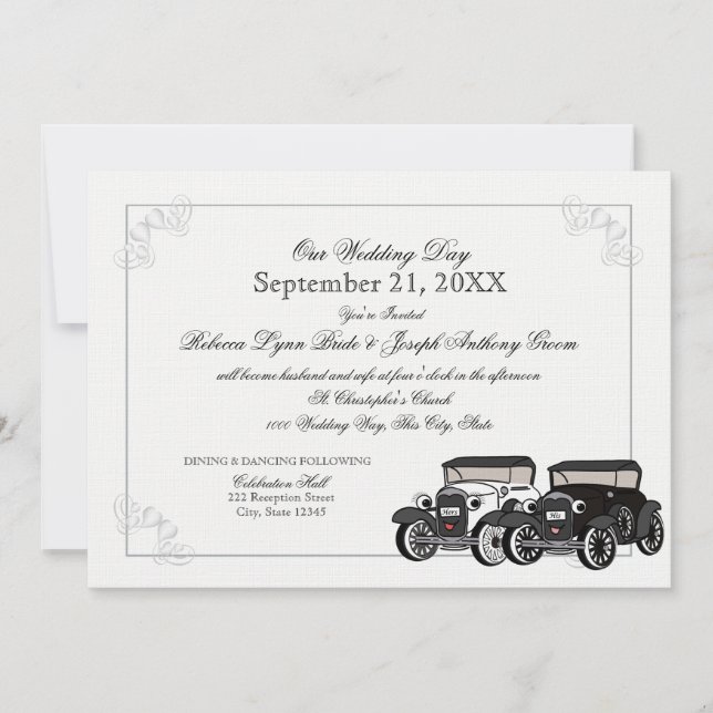 Invitation Mariage de voiture antique (Devant)