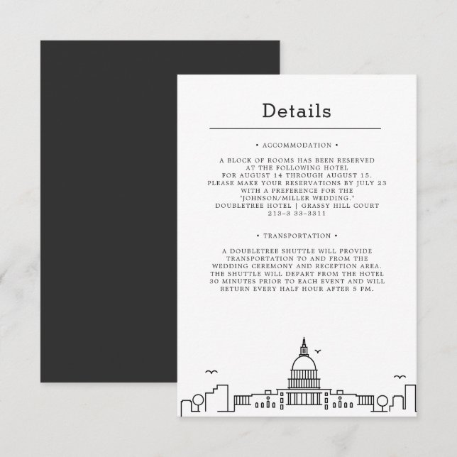 Invitation Mariage de Washington DC | Détails de l'invité (Devant / Derrière)
