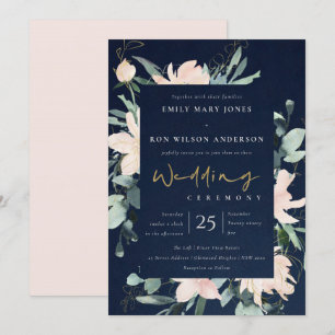 INVITATION MARIAGE D'EAU COULEUR D'ENCRE D'ENCRE FLORALE BLAN