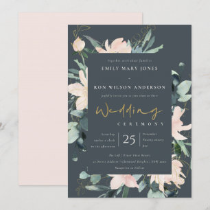INVITATION MARIAGE D'EAU COULEUR D'ENCRE FLORALE BLEU GRAS
