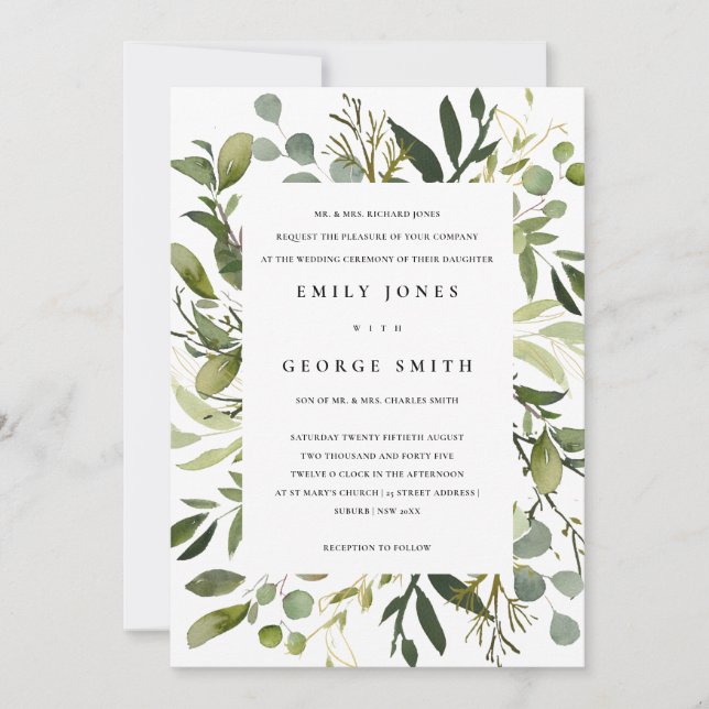 INVITATION MARIAGE D'EAU EN COULEUR D'EAU EN FEUILLE BLANCHE (Devant)