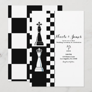 Invitation Mariage d'échecs de la reine noire et blanche