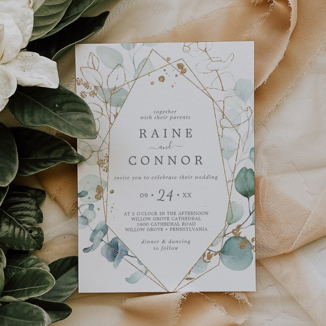 Invitation Mariage Décontracté Airy Greenery et Gold Leaf (Créateur téléchargé)