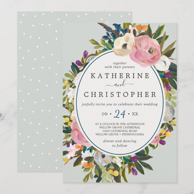 Invitation Mariage Décontracté de fleurs peint (Devant / Derrière)