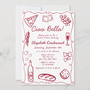 Invitation Mariage décontracté italien rouge rétro dessiné à