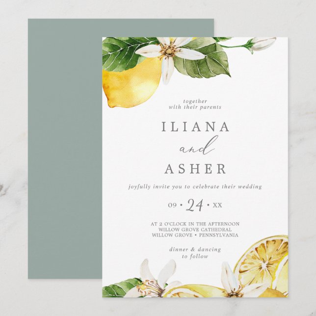 Invitation Mariage Décontracté moderne Lemon Garden (Devant / Derrière)