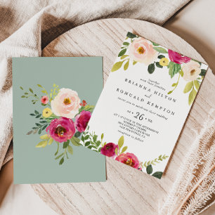 Invitation Mariage Décontracté vert rose pâle