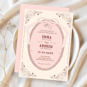 Invitation Mariage décorative romantique vintage rose