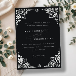 Invitation Mariage décoré dans un style Art déco noir et blan