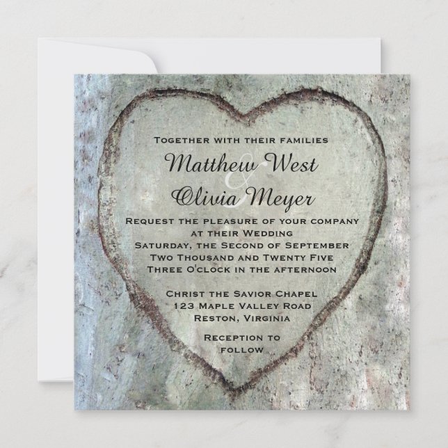 Invitation Mariage découpé d'arbre de bouleau de coeur (Devant)