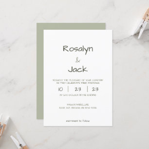 Invitation Mariage d'écriture Décontracté vert poussiéreux mi