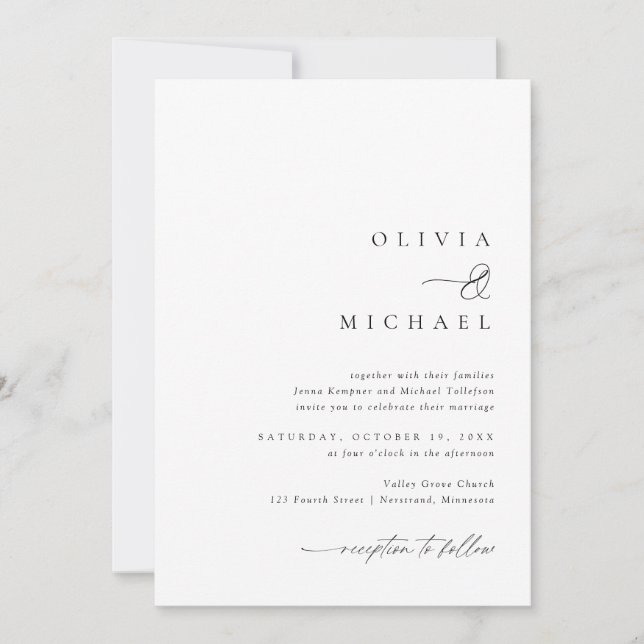 Invitation Mariage d'écriture simple et élégant (Devant)