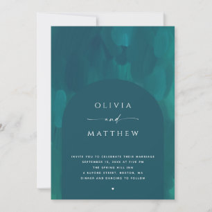 Invitation Mariage Deep Emerald Teal Arche Moderne + Code Q