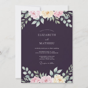 Invitation Mariage Deep Purple Ranunculus Eucalyptus