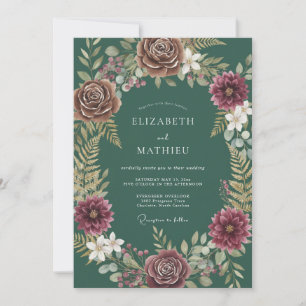 Invitation Mariage Deep Teal Dahlia