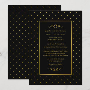 Invitation Mariage d'effet Black & Gold moderne