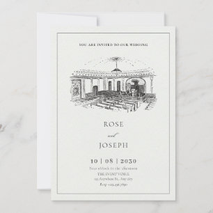 Invitation Mariage d'église minimaliste noir et blanc