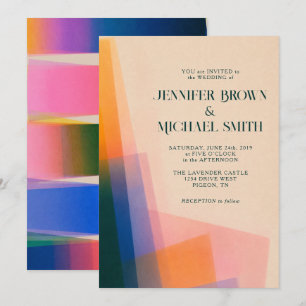 Invitation Mariage dégradé coucher de soleil prisme moderne