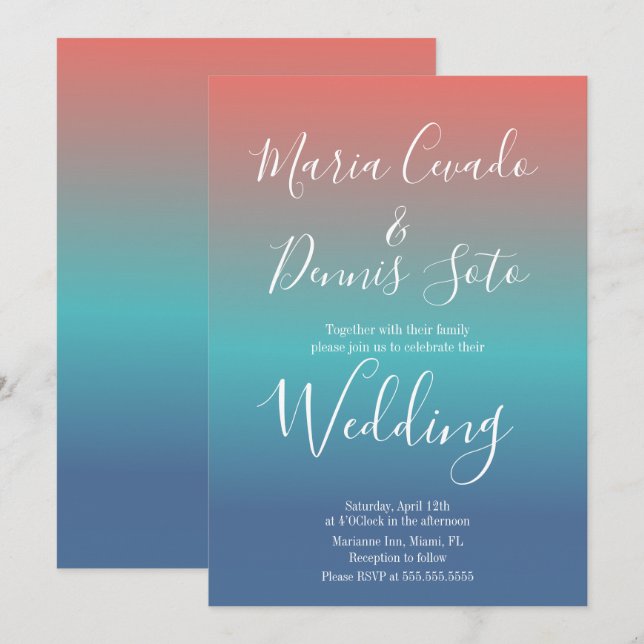 Invitation Mariage Dégradé Coucher de Soleil Script Gras (Devant / Derrière)