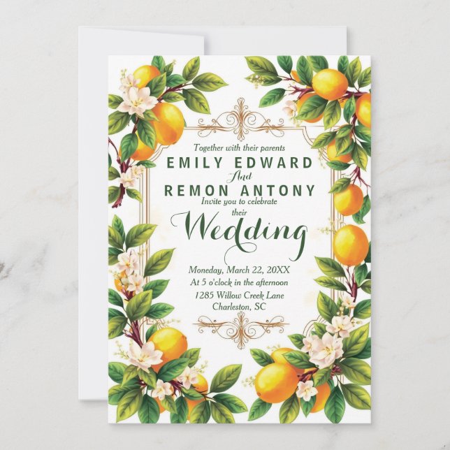 Invitation Mariage d'élégance d'été méditerranéen (Devant)