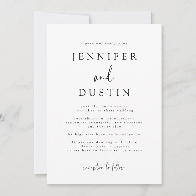 Invitation Mariage d'élégance moderne blanc et noir (Devant)