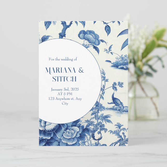 Invitation Mariage Delft Blue and White (Debout devant)