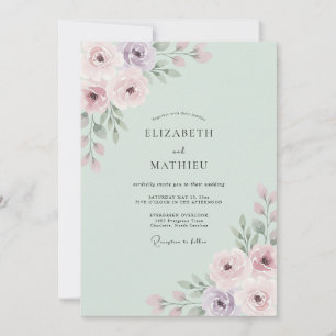 Invitation Mariage délicat à la pétale verte menthe