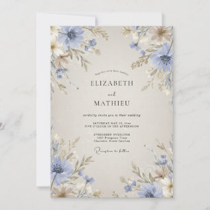 Invitation Mariage délicat de la nature au bleu de la barbeau