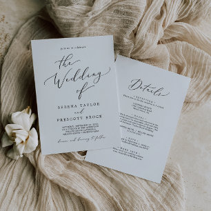 Invitation Mariage délicat en calligraphie noire tout-en-un