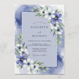 Invitation Mariage Délice Floral Aquarelle Bleue