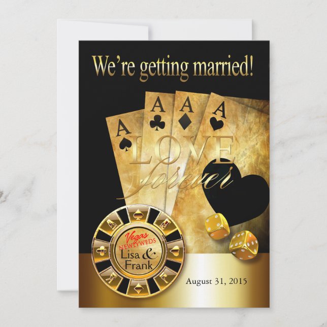 Invitation Mariage Deluxe à Las Vegas | or noir (Devant)