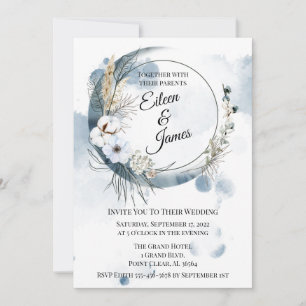 Invitation Mariage demi-lune Boho bleu