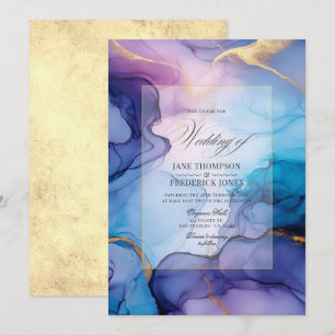 Invitation Mariage d'encre d'alcool violet, bleu et or