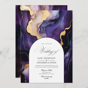 Invitation Mariage d'encre noire, dorée et violette foncée