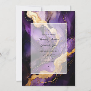 Invitation Mariage d'encre noire, dorée et violette foncée